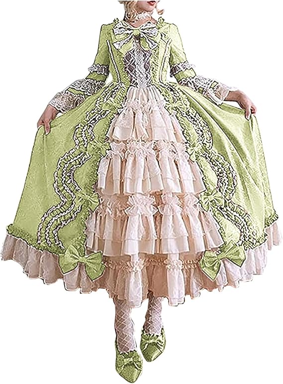 Womens Girls Sweet Lolita Dress Princess Court Ball Skirt Flare Sleeve Cosplay Maiden Dress Victorian Gown Costumes