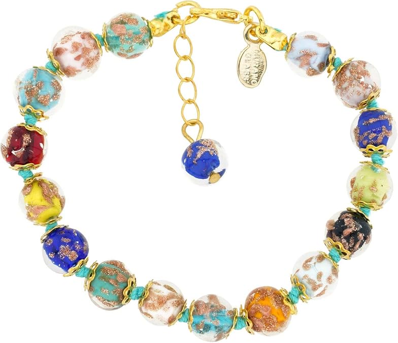 Glass of Venice Murano Bracelet - Italian Multicolor Sommerso Sparkling Beads Handmade Blown Glass for Women