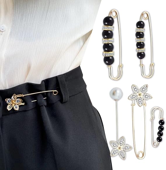 5 Pcs Sweater Rhinestone Shawl Pin Clip,Elegant and Stylish Pearl Brooches, Beautifully Designed for Many Occasions to Wear,Black