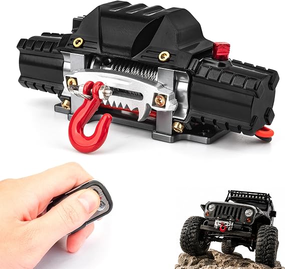 RC Metal 7KG Dual Motors Winch Wireless Remote Controller System, Full Metal Automatic Winch Kit for 1/10 RC Crawler Car, for Axial SCX10 90046 TRX4 TRX6 Redcat Gen8 RGT 86190 Upgrade Parts
