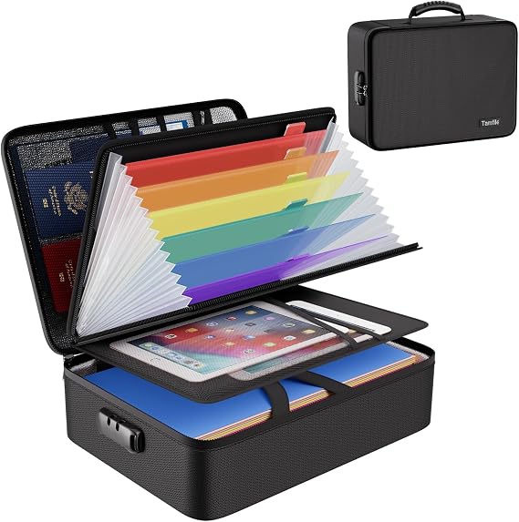 Tamfile Fireproof Document Box, with 8 Pockets Colorful Accordion Folder