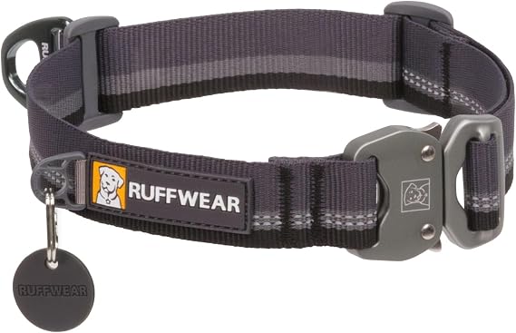 Ruffwear, Top Rope Dog Collar, Metal Buckle, Basalt Gray, 11"-14"