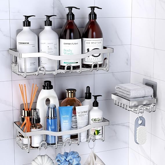 Rustproof Stainless Steel Shower Caddy 3 Pack - Sliver