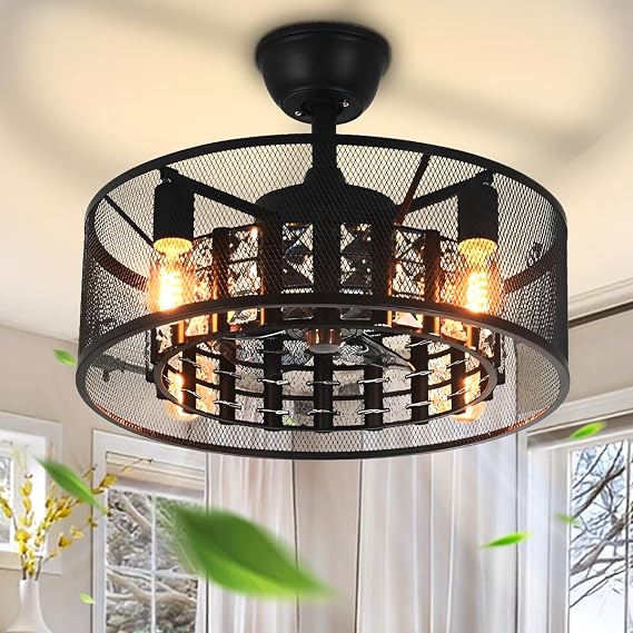 19.68" Fandelier Ceiling Fan with Lights Remote Control, Modern Retractable Blade 6 Speed Reversible E26 Base Motor Smart Timing for Bedroom Living Room Dining Room