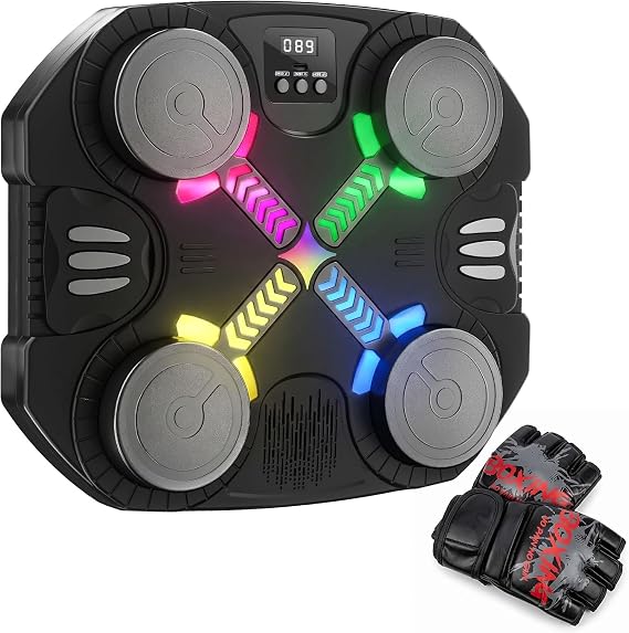 Music Boxing Machine for Kids, Wall-Mounted Bluetooth Punch Pad with Gloves,Sport Toy Gifts for 3 4 5 6 7 8 9 10 11 12 Year Old (Black)