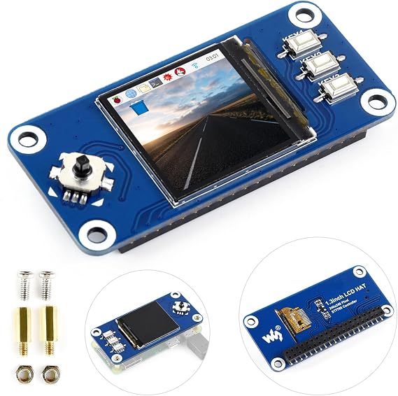 Waveshare 1.3inch IPS LCD Display HAT, Compatible with Raspberry Pi Zero/Zero W/Zero WH/4B/3B, 240x240 Pixels, SPI Interface