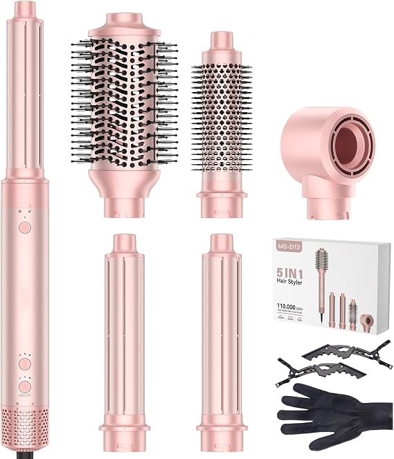 5 in 1 Hot Air Styler Wrap, Hair Dryer & Blow Dryer Brush with Auto Wrap Curls, 110,000 RPM Hot Air Styler for Fast Drying, Curling, Smoothing, Blowouts & Frizz-Free Volume, No Heat Damage