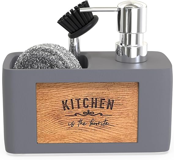 Seifenspender Küche Schwarz - Spülmittelspender Küche - Spülbecken Organizer - Kitchen Soap Dispenser - Spülorganizer Küche - Küchen Organizer (Grau)