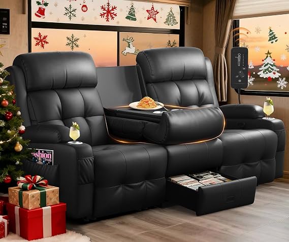 RV Loveseat Recliner Sofa, 3 Seat Wall Hugger Reclining RV Couch with USB