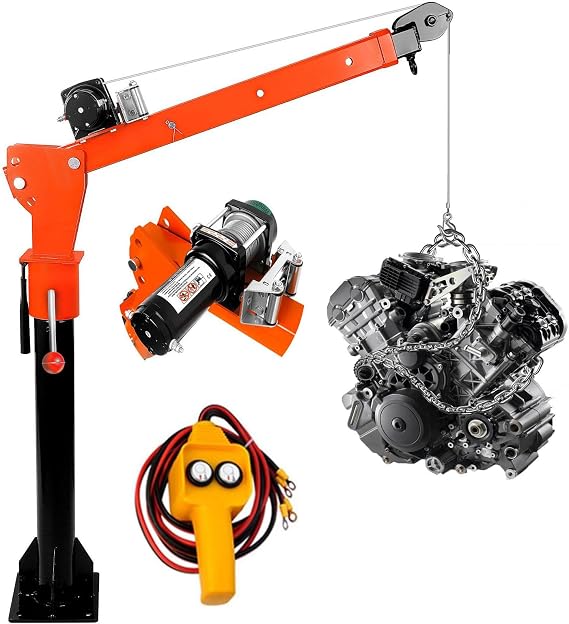 Electric Truck Crane, Folding Truck Bed Crane with Electric Winch 3500 Lbs, 1100lbs Load Capacity, 360 Swivel Lift Electric Hoist for Lifting Goods in Factory, Timber Mill, Construction
