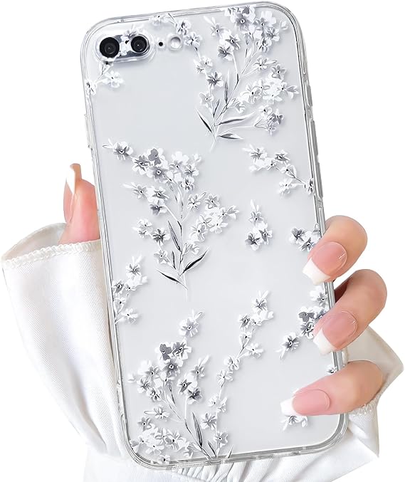 NITITOP for iPhone 7/8 Plus Case Cute Clear Flower Floral - White