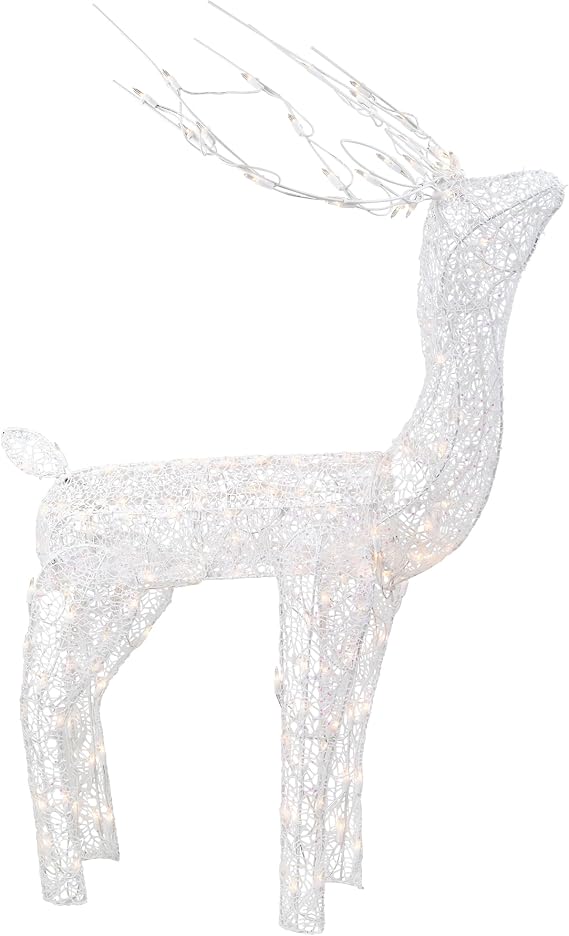 Lighted Glittered Mesh Buck Outdoor Christmas Decoration - 48" - White - Clear Lights