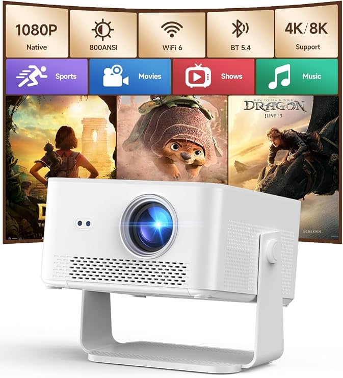 [Android 14 & 800ANSI] Magcubic Mini Projector 4K 8K Support, Smart Projector Native 1080P with WiFi 6, Bluetooth 5.4, Auto Focus, Auto Keystone, 180 Rotation, Portable Projetor for Bedroom HY450Max