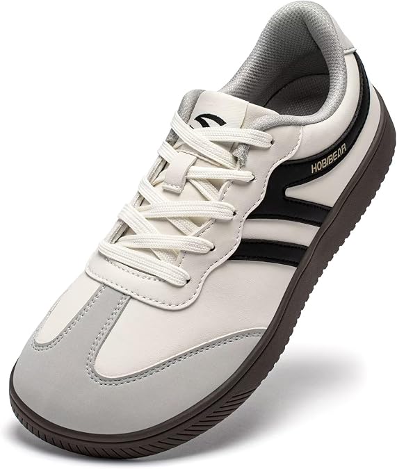 HOBIBEAR Barefoot Shoes Wide Casual Lace Up Retro Leather Fashion Sneakers for Women Men