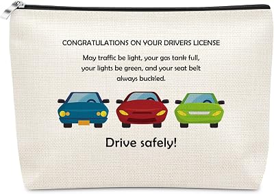 Sazuwu New Driver Gift Makeup Bag New Driver Present for Teen Girls Car Owner Daughter Women Her Best Friend Graduation Christmas Birthday Appreciation Gift for Teenager Drivers Cosmetic Bag