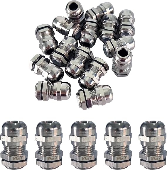 AnRui PG7 Cable Gland Waterproof Metal Cable Glands Joints Adjustable Connector for 3-6.5mm Dia Cable, Set of 15