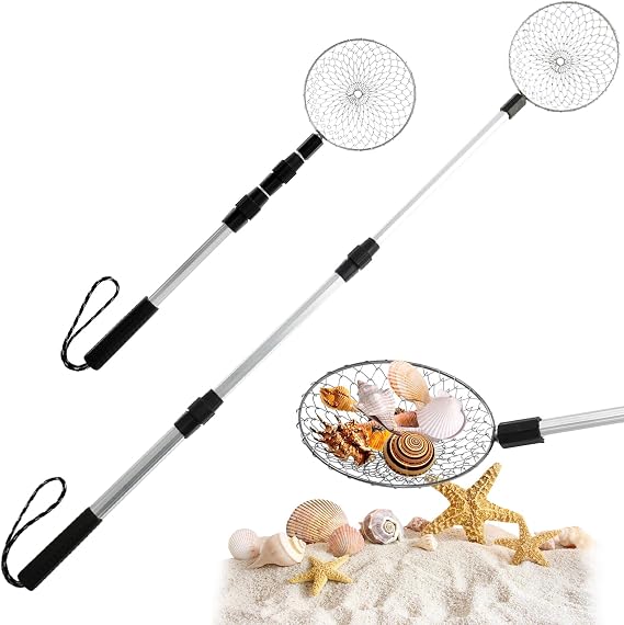 2Pcs Beach Sand Sifter, Shark Tooth Sifter, Shell Scooper Sifter, Adjustable Sand Scoop, Long Handle Shell Scooper, Sand Scoop Shovel Sifter Sea Glass Sifter for Collecting Shell Sea Rock in Seaside
