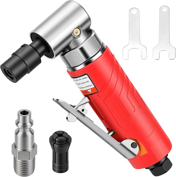 1/4-Inch Air Right Angle Die Grinder, Pneumatic Die Grinder Tool with 1/4" & 1/8" Collets, Heavy Duty Air Grinder for Grinding, Cutting, Polishing, Deburring, Welding Repair - Air Tools DIY