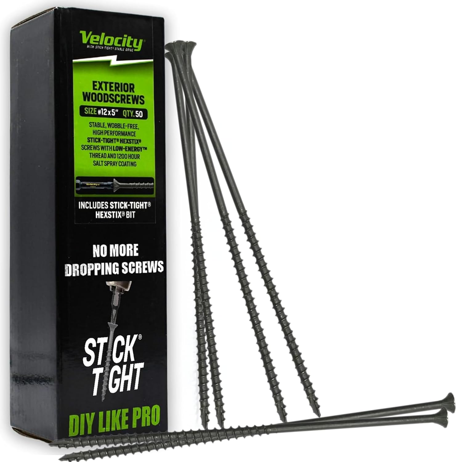 Velocity Long Length Exterior 6 Inch Wood Screws - T25 Torx Bits (Size #12) Rust Resistant Long Wood Screw Set with Stick Tight Hexstix Driver Bit (50 Count)