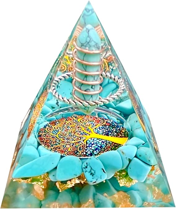 Crystal Column Orgonite Crystal Pyramid Energy Generator,Turquoise Orgone Healing Pyramid,for Reduce Stress, Balance Chakra,Meditation Attract Luck,Accumulate Wealth Health