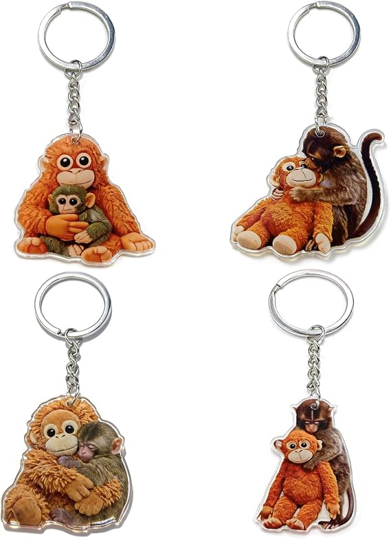 Liecho 4Pcs Protect Punch The Monkey Keychain, 2D Acrylic Cute Monkey Hanging Keychain for Backpack Purse Car Keys Gift