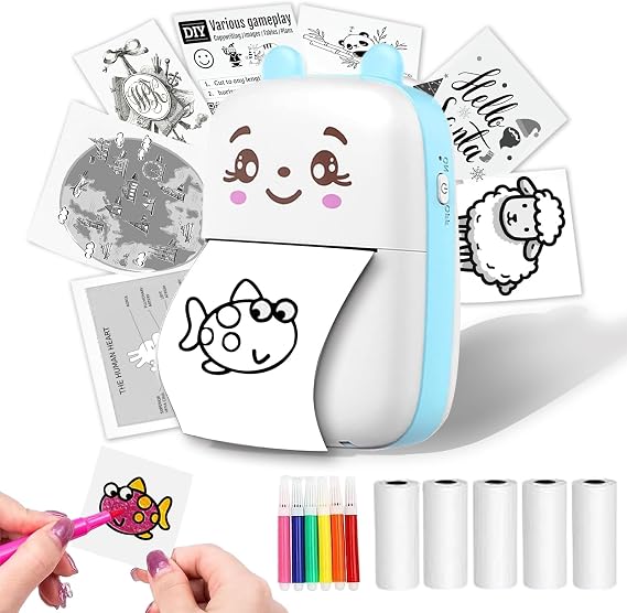 Mini Thermal Printer, Portable Lable Maker Machine with 5 Rolls Paper