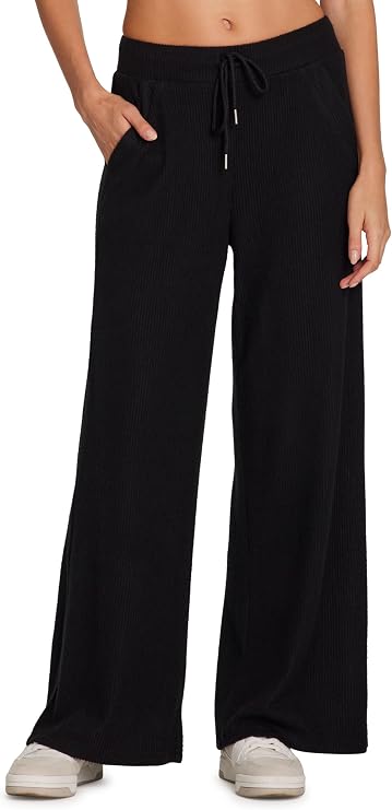 RBX Active Women's Lounge Pant, Relaxed Wide Leg Ribbed Flare Pant with Pockets
