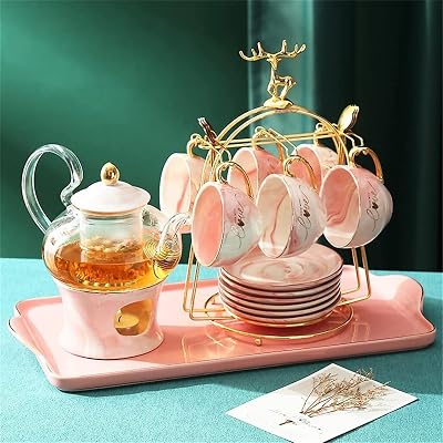 English Afternoon Tea Tea Set Flower Teapot Candles Tea Heating Health Fruit Teapot Flower Tea Cup Color : A