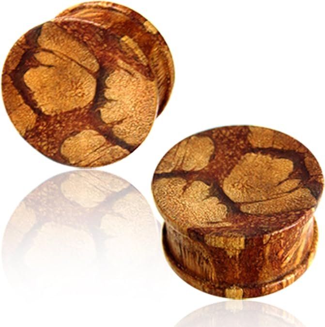 Organic Liana Wood Double Flared Saddle Ear Plugs, Pair
