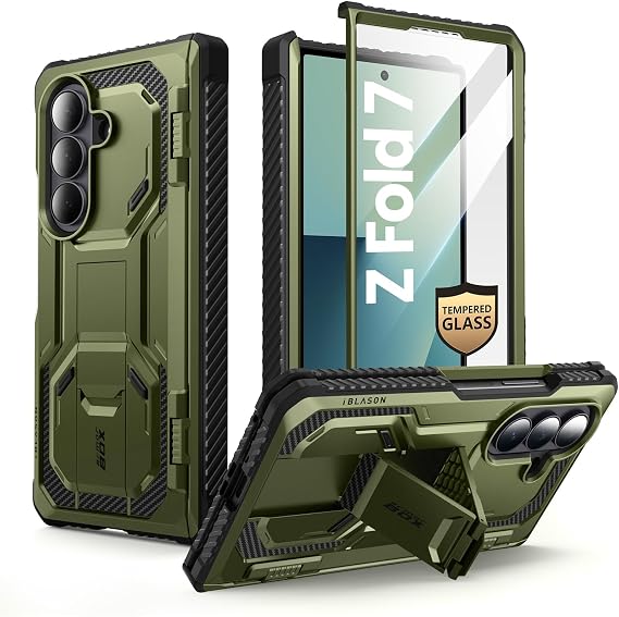 i-Blason for Galaxy Z Fold 7 Case with Stand & Glass Protector, Green