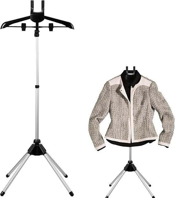 NIHUIFDPY Steamer Stand, Folding Telescopic Clothes Steamer Holder, 85-160cm Height Adjustable Standing Garment Steamer Racks Clothes Hanger for Steam Ironing Shirts Clothes (black)