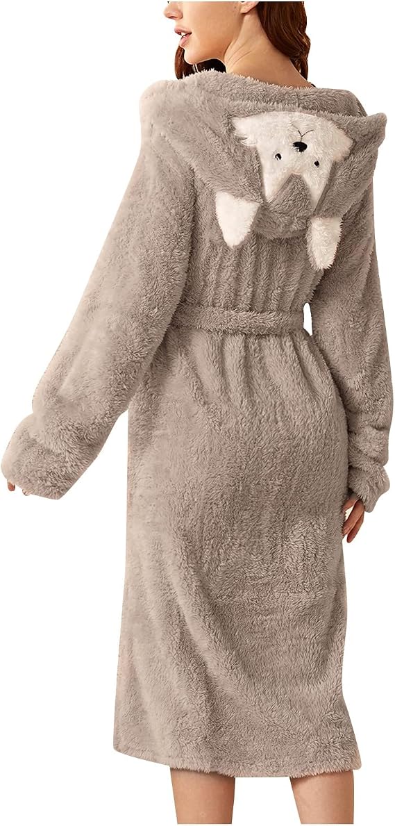 Fluffy Extra Thick Winter Womens Dressing Gown With Hood - House Robe