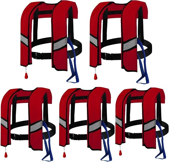 5PCS Adult Kayak Vest High Buoyancy Swim Vest Manual Inflatable Women's Men's Adjustable Safety Jacket Swimming Fishing Outdoor Water Sports,Manual Convertible Inflation Option(Red)