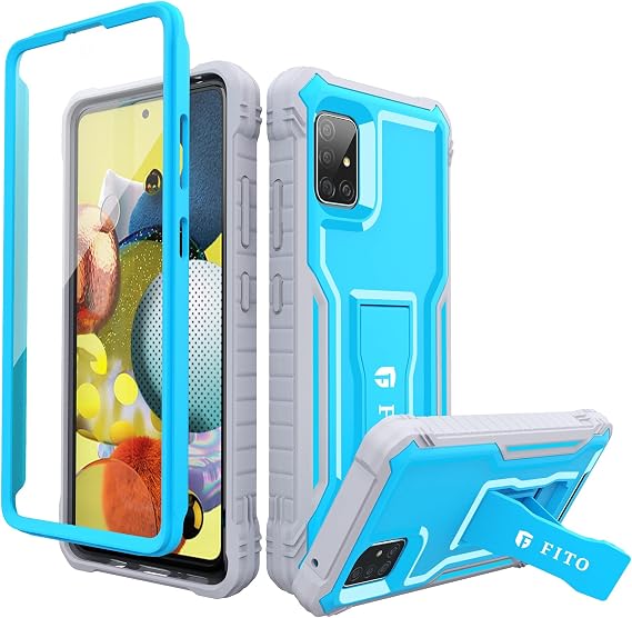 FITO for Samsung Galaxy A51 5G Case, Dual Layer Shockproof Heavy Duty Case for Samsung A51 5G Phone with Screen Protector, Built-in Kickstand (Blue)