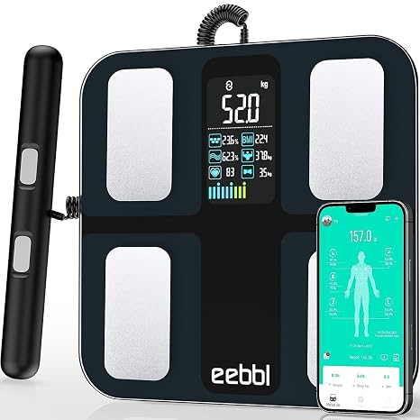 EEBBL Body Fat Scale Most Accurate with Handheld, 20 Precise Full Body Biological Analyzer Bluetooth Scale for Weight, Body Composition Monitor Health Analyzer 400 lbs, Baby/Pet Mode, XXL Large Size