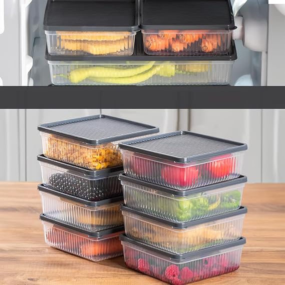 Porsima 1169 8-Piece Refrigerator Organizer Ice Cream Pulse Storage Container Suitable for Microwave and Deep Freezer - Anthracite