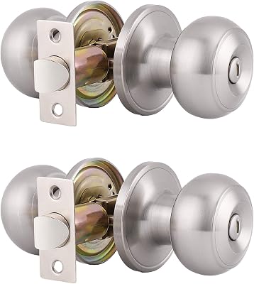 Gobrico Flat Ball Privacy Door Knobs no Key,BedBath Door Locksets,Interior Door Handles,Satin Nickel Finished-Pack of 2