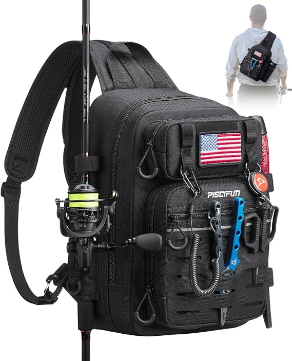 Piscifun Fishing Backpack Tackle Bag, MOLLE & 2 Rod Holders, Multi Storage