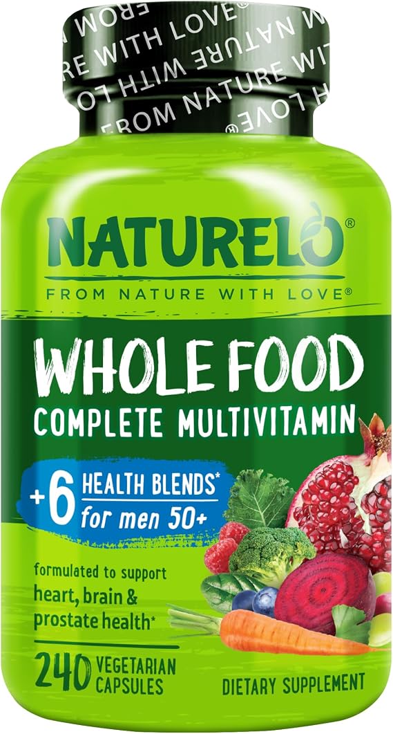NATURELO Men's Multivitamins 50+, Whole Food Multivitamin for Men 240 Caps
