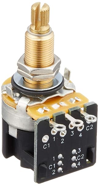 CTS 500k Push/Pull Potentiometer for Guitar - Push Pull Pot, Long Split Shaft, Audio Taper, DPDT, Coil Split, 10% Tolerance