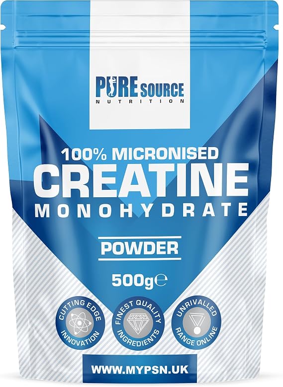 Pure Source Nutrition Creatine Monohydrate Powder Vegan Gluten Free 100% Micronised Creatine Unflavoured Proven to Improve Physical Performance and Recovery Powder (500g)