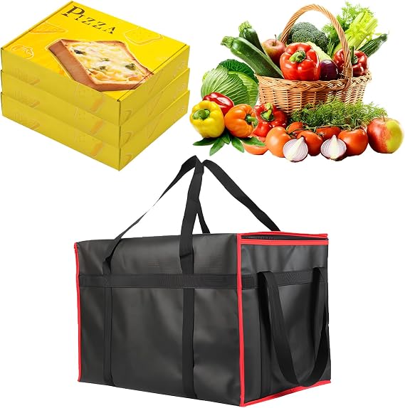 79L Insulated Food Delivery Bag for Hot and Cold Meal,Grocery Tote Insulation Bag for Catering Doordash, Pizza Warmer Bags, Grocery Bags,Food Cooler Bags Food warmers Bags for parties (black red)