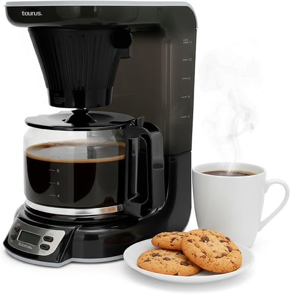 Taurus| Velvet Digital| Programmable Digital Coffee Maker for 24 Hours with Permanent Filter| (700 Watts)| Glass|Black