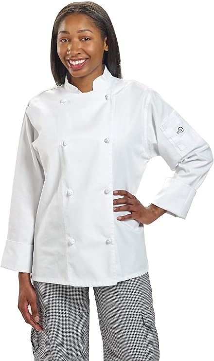 Mercer Culinary M61040WHM Genesis Women's Chef Jacket with Cloth Knot Buttons, Medium, White