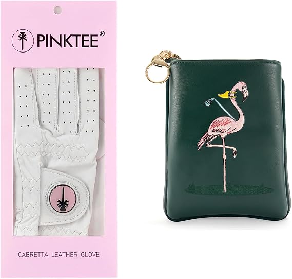 Women's Cabretta Leather Golf Glove with Golf Valuables Pouch Funny Golf Accessories Bag