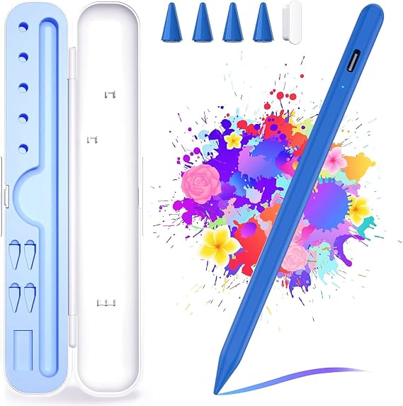 Stylus Pen for iPad A16/10th/9th Generation, 10Mins Fast Charge for Apple Pencil&iPad Pen, Compatible with iPad A16/10th/9th/8th/7th/6/Pro 13'' 11'' M4/12.9 inch/Air 11'' 13'' M3/M2/Mini 7/6/5, Blue