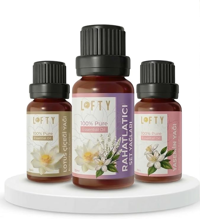 3 lü Avantajlı Set Lofty Lavanta Yasemin Lotus Çiçeği Saf Uçucu Yağ (10ml) -%100 Doğal Esansiyel Yağ | Uyku, Rahatlama ve Aromaterapi İçin Buhurdanlık ve Difüzör Yağı