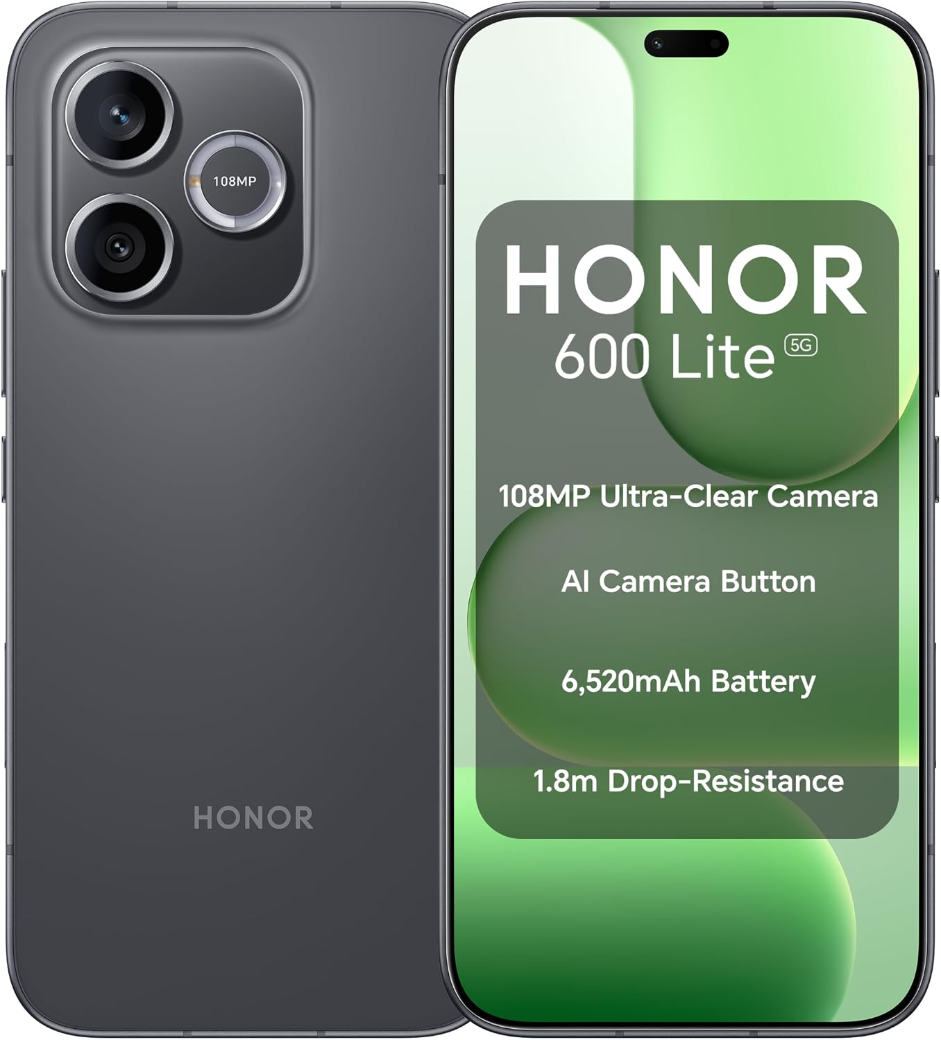 HONOR 600 Lite 5G Unlocked Smartphone | 108MP AI Camera | 6520mAh Battery | 8GB RAM | 256GB Storage | Dual SIM | 1.8m Drop Protection | Android Phone | Velvet Black