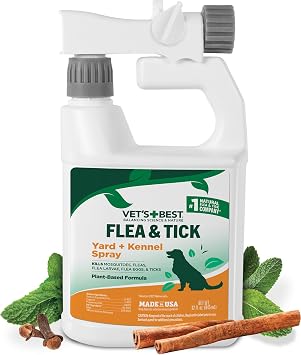 Vets Best Flea and Tick Yard and Dog Kennel Spray, Mosquito Repellent with Certified Natural Oils, Plant Safe with Ready-to-Use Hose Attachment, Flea and Tick Prevention for Dogs, 32 oz