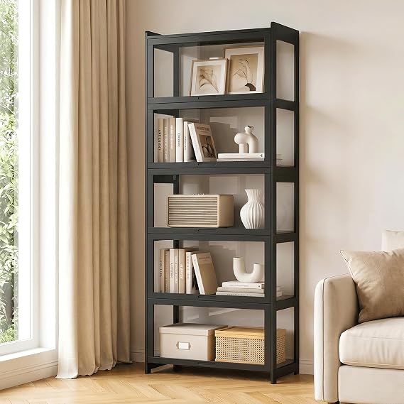 MoNiBloom 5-Tier Curio Display Cabinet with Doors, 67.5", Black